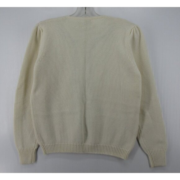 VGT LL Bean Sweater Medium Cream Cardigan Hand Embroidered Cottage - Picture 6 of 10